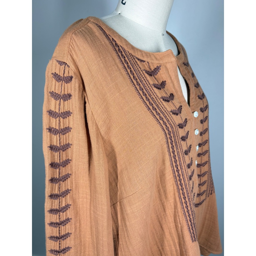 Pure Jill Womens Blouse LP Burnt Orange Embroidered Gauze Boho Peasant Top - Picture 5 of 14